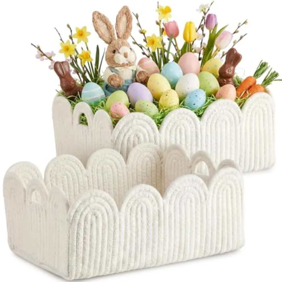 2 Pcs Small White Scalloped Woven Cotton Rope Baskets with Built-in Handles and Clear Gift Bags 12"X 8" X 5" for Baby Diaper Ca
2 Pcs Small White Scalloped Woven Cotton Rope Baskets with Built-in Handles and Clear Gift Bags 12"X 8" X 5" for Baby Diaper Ca