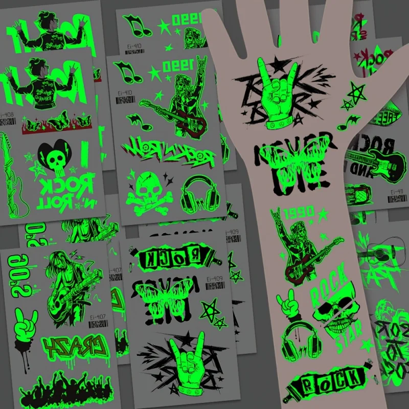 12-Pack Glow-in-the-Dark Style Временные татуировки наклейки-гитара, череп. Подходит для музыкальных тематических вечеринок и ночного клуба
12-Pack Glow-in-the-Dark Style Временные татуировки наклейки-гитара, череп. Подходит для музыкальных тематических вечеринок и ночного клуба