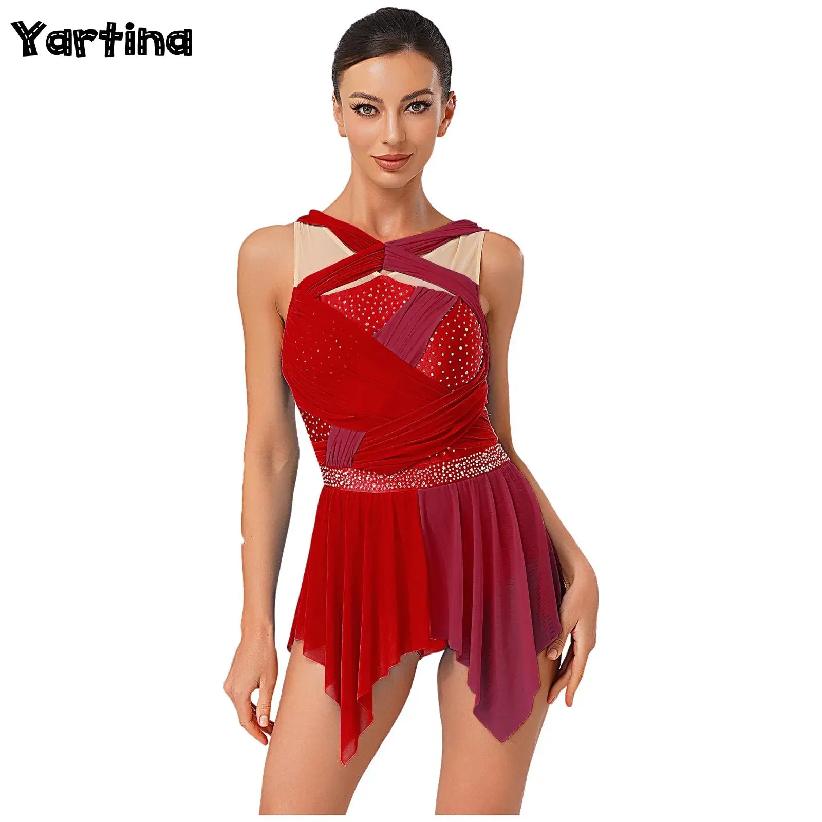 Womens Rhinestone Contemporary Lyrical Dance Dress Gymnastics Artistic Figure Skating Ballet Jersey Mesh Ruched Leotard Dress
Womens Rhinestone Contemporary Lyrical Dance Dress Gymnastics Artistic Figure Skating Ballet Jersey Mesh Ruched Leotard Dress