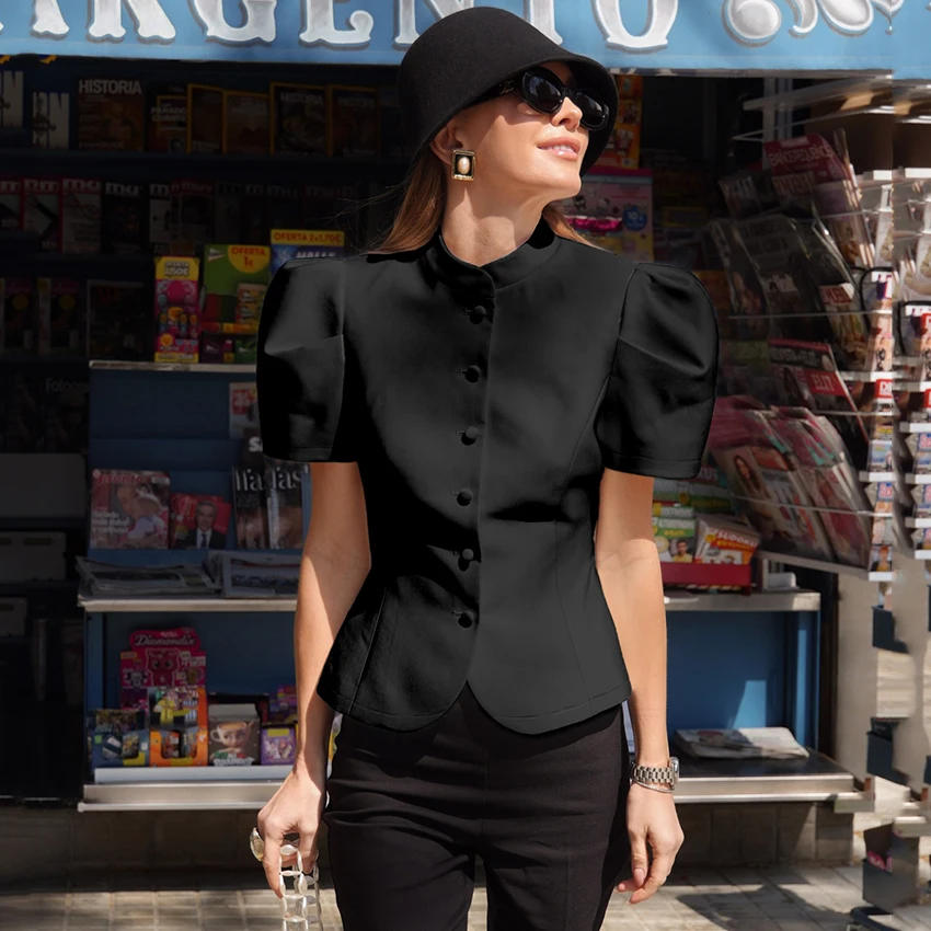 Linad Elegant White Puff Sleeve Woman Blouse Street Chic Single-Breasted Shirts Female Summer Office Lady Stand Collar Tops 2026
Linad Elegant White Puff Sleeve Woman Blouse Street Chic Single-Breasted Shirts Female Summer Office Lady Stand Collar Tops 2026