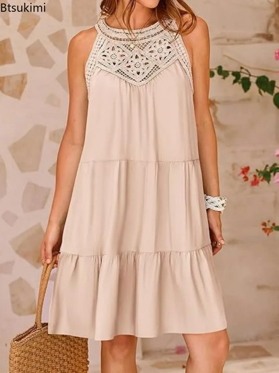 2024 Women's Summer Hollow Out Dresses Elegant Vintage Solid Lace Dress V-neck Loose Hem Embroidery Vestidos Beach Dress Female
2024 Women's Summer Hollow Out Dresses Elegant Vintage Solid Lace Dress V-neck Loose Hem Embroidery Vestidos Beach Dress Female