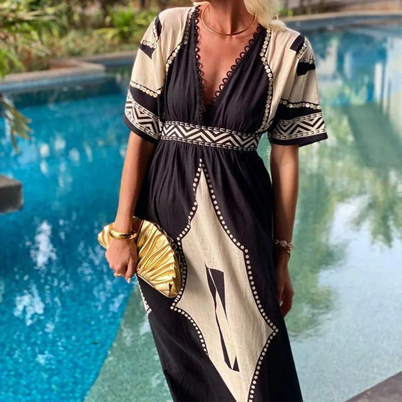 Bohemian Printed High Waist Women Dress Summer Lace Patchwork Pleated Party Dress Casual Short Sleeved Beach Long Dress Vestidos
Bohemian Printed High Waist Women Dress Summer Lace Patchwork Pleated Party Dress Casual Short Sleeved Beach Long Dress Vestidos