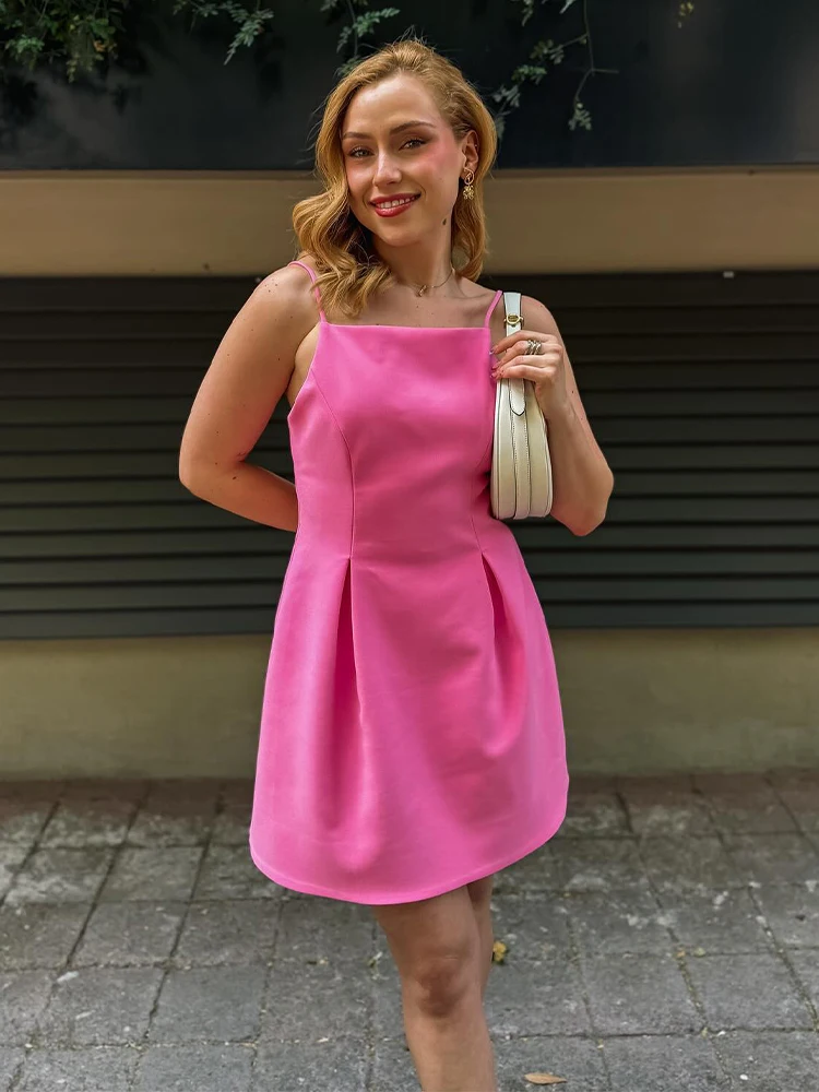 TRAFZA Women's Summer Fashion Sweet Square Collar Pleated Sleeveless Mini Dress Female Sexy Backless 3-Color Sling Short Dress
TRAFZA Women's Summer Fashion Sweet Square Collar Pleated Sleeveless Mini Dress Female Sexy Backless 3-Color Sling Short Dress