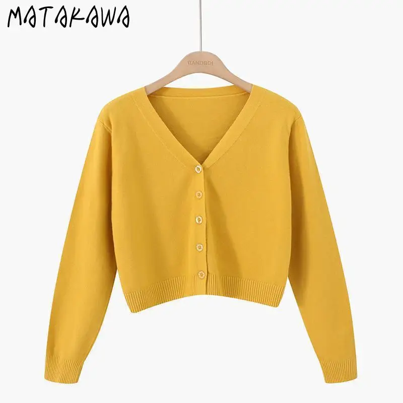 Matakawa Autumn Winter Women Sweaters Solid V Neck Sweet Korean Fashion Short Cardigans Simple Chic Casual Sueter De Mujer
Matakawa Autumn Winter Women Sweaters Solid V Neck Sweet Korean Fashion Short Cardigans Simple Chic Casual Sueter De Mujer