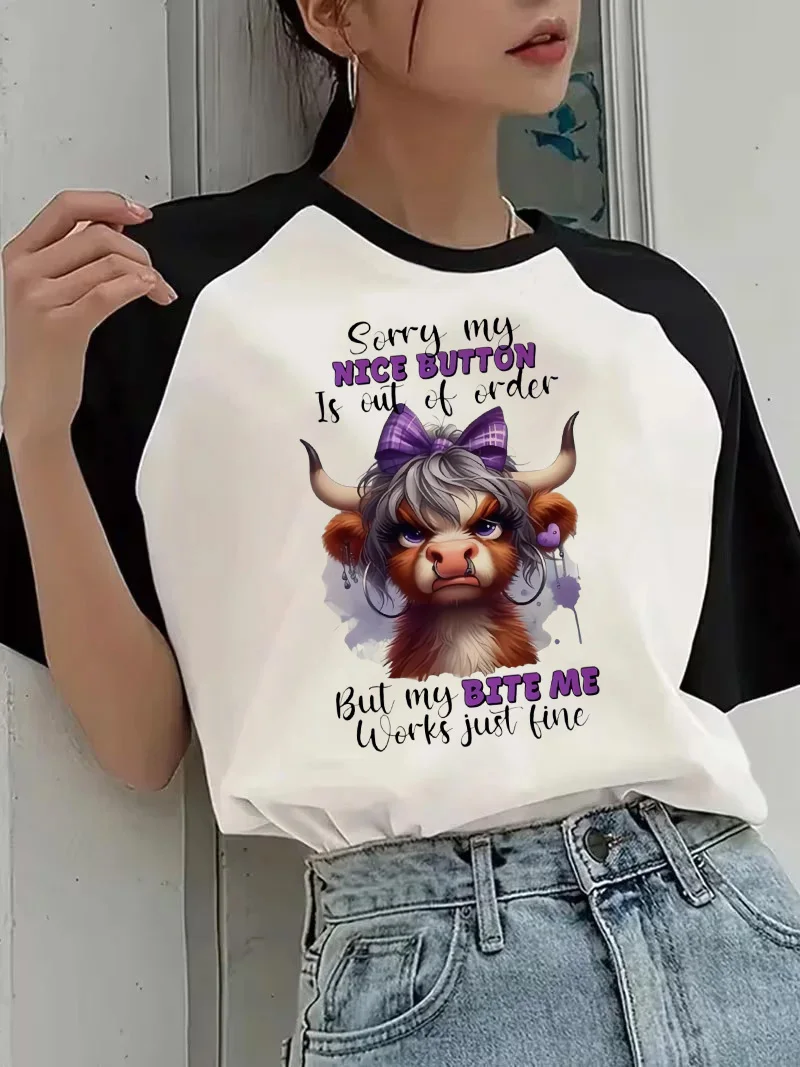 Women's Scottish Highland Cow Print T Shirt Casual T-Shirt Graphic Tees Tops with Sorry My Nice Button Is Out of Order Clothes
Women's Scottish Highland Cow Print T Shirt Casual T-Shirt Graphic Tees Tops with Sorry My Nice Button Is Out of Order Clothes