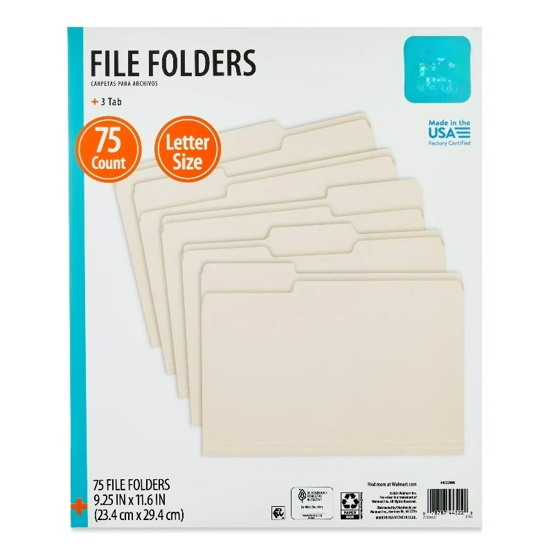 Letter Size 1/3 Cut File Folders, 75 Count, Manila
Letter Size 1/3 Cut File Folders, 75 Count, Manila