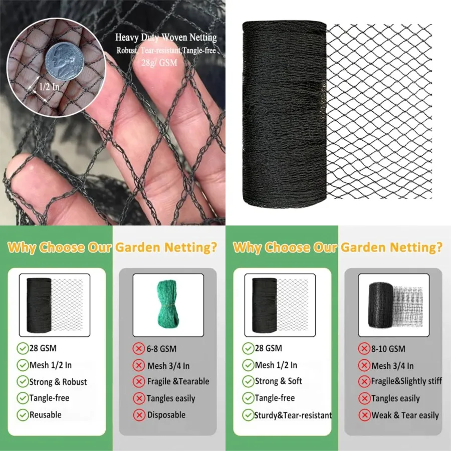 Bird Netting 30x30 Feet, 1/2In Mesh Heavy Duty Garden Netting Pest Barrier for Plants, Fruit Trees, Vegetables, Extra Strong Wo
Bird Netting 30x30 Feet, 1/2In Mesh Heavy Duty Garden Netting Pest Barrier for Plants, Fruit Trees, Vegetables, Extra Strong Wo