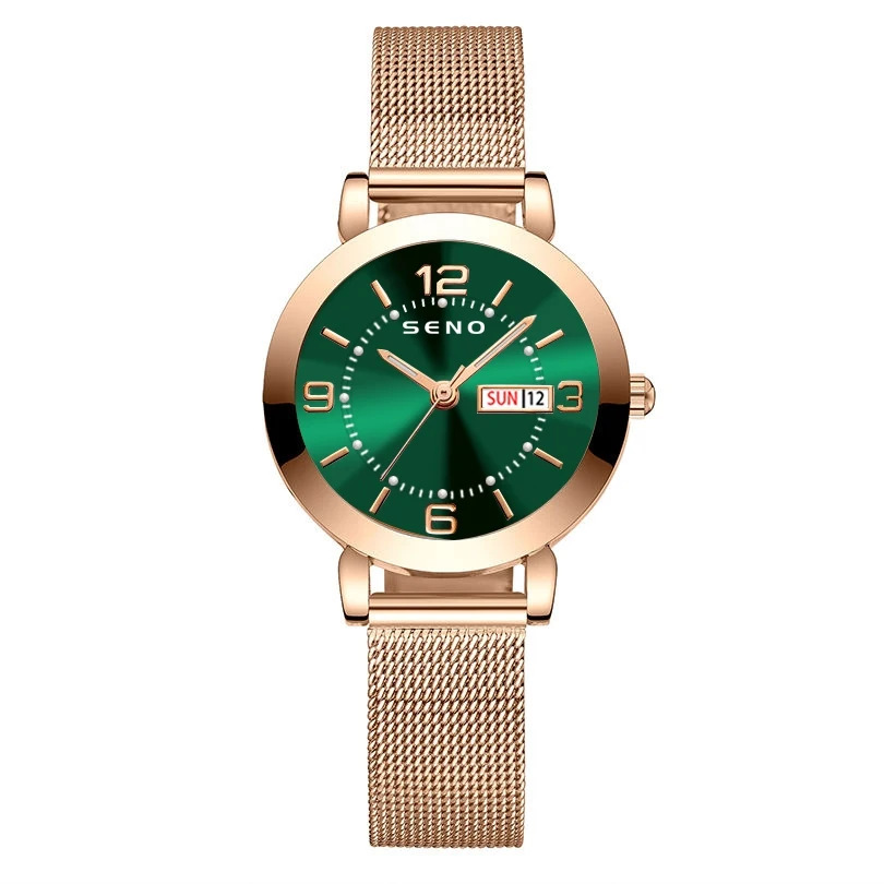 SENO Women's Quartz Watch Stainless Steel Bracelet Fashion Wristwatch Double Calendar Luminous World Time
SENO Women's Quartz Watch Stainless Steel Bracelet Fashion Wristwatch Double Calendar Luminous World Time