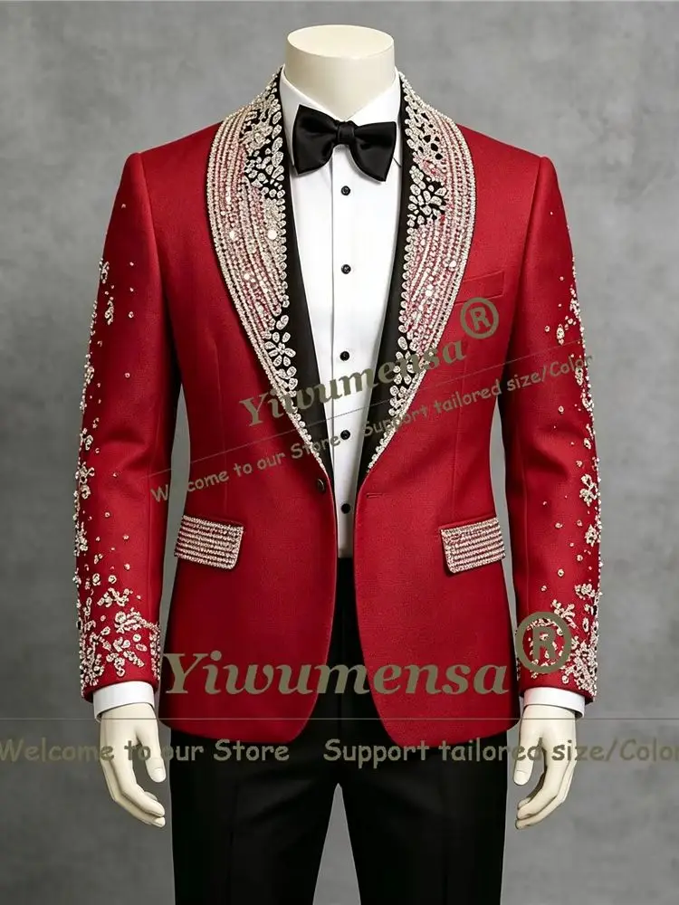 Sparkly Crystals Beading Suits Men Formal Party Groom Tuxedo Customized 2 Piece Sets Shawl Lapel Prom Blazer With Black Trousers
Sparkly Crystals Beading Suits Men Formal Party Groom Tuxedo Customized 2 Piece Sets Shawl Lapel Prom Blazer With Black Trousers