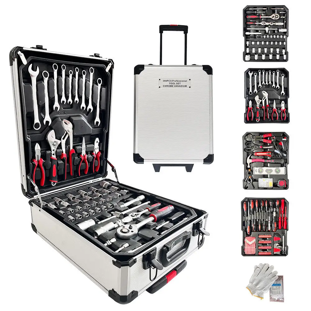 499 Piece Tool Set Kit With Pull-along Suitcase and Aluminum Box Four Layers of Hardware Combination Tools
499 Piece Tool Set Kit With Pull-along Suitcase and Aluminum Box Four Layers of Hardware Combination Tools