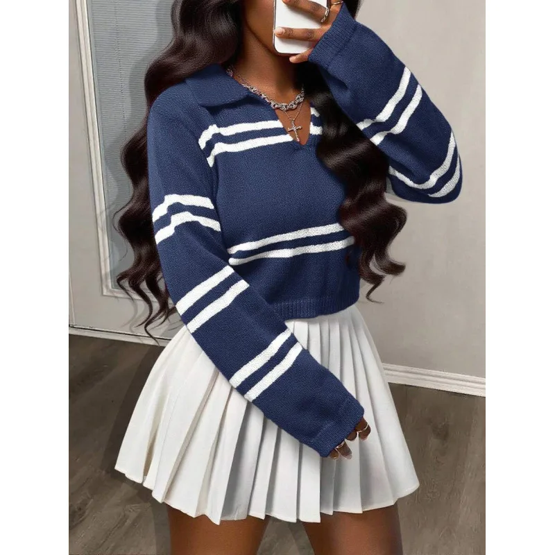 Cross-Border Neck Knitted Sweater Stripe Design Women's Fashion Spring Collection Comfortable Fit Knitwear
Cross-Border Neck Knitted Sweater Stripe Design Women's Fashion Spring Collection Comfortable Fit Knitwear