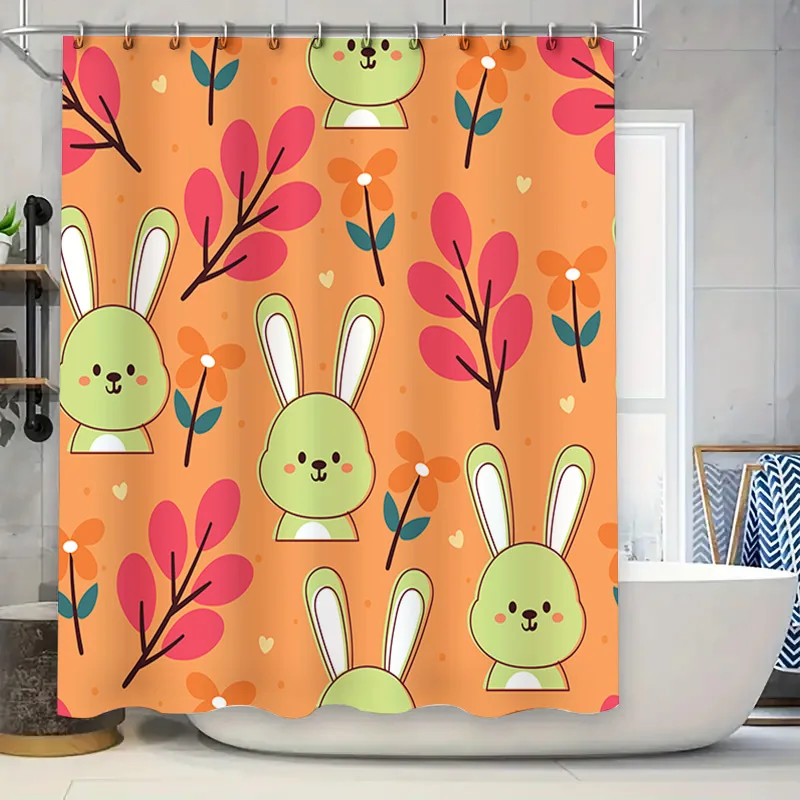 Занавеска для душа с принтом кролика Kawaii, оранжевый цветочный дизайн для украшения ванной комнаты, водонепроницаемая ткань с крючками в комплекте (180x240 см
Занавеска для душа с принтом кролика Kawaii, оранжевый цветочный дизайн для украшения ванной комнаты, водонепроницаемая ткань с крючками в комплекте (180x240 см