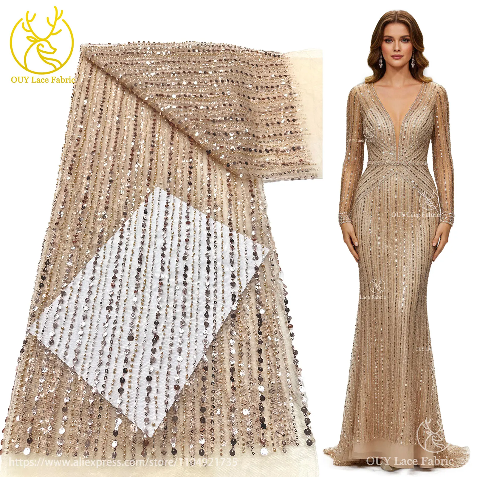 Luxury French Party Dresses Beaded Sequins Tulle Lace Fabric 2025 High Quality Nigerian African Mesh Lace Fabric Party Sewing
Luxury French Party Dresses Beaded Sequins Tulle Lace Fabric 2025 High Quality Nigerian African Mesh Lace Fabric Party Sewing