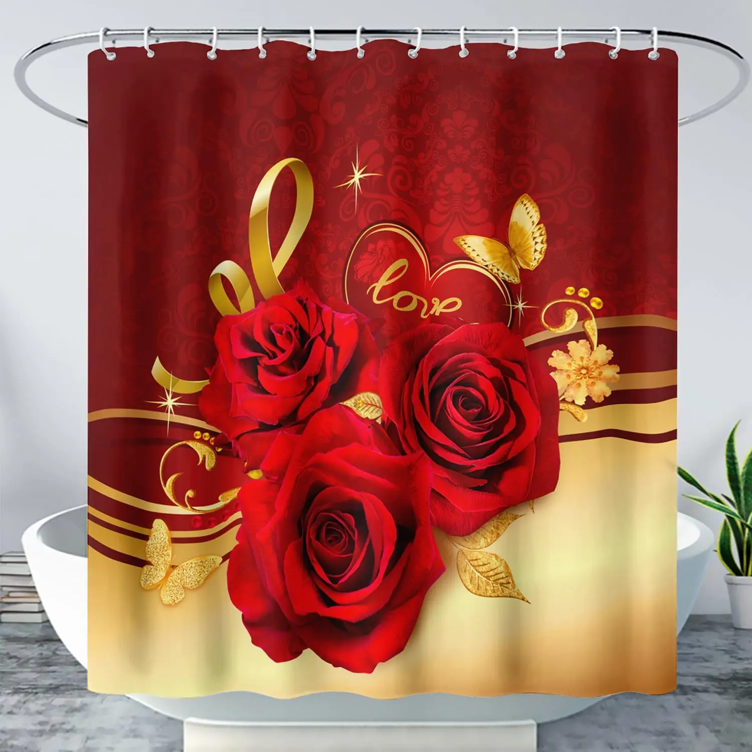 Golden Rose Shower Curtain Rose Flower Print Bath Curtain for Kids Adult,Beautiful Flower Waterproof Bathroom Curtain with Hooks
Golden Rose Shower Curtain Rose Flower Print Bath Curtain for Kids Adult,Beautiful Flower Waterproof Bathroom Curtain with Hooks