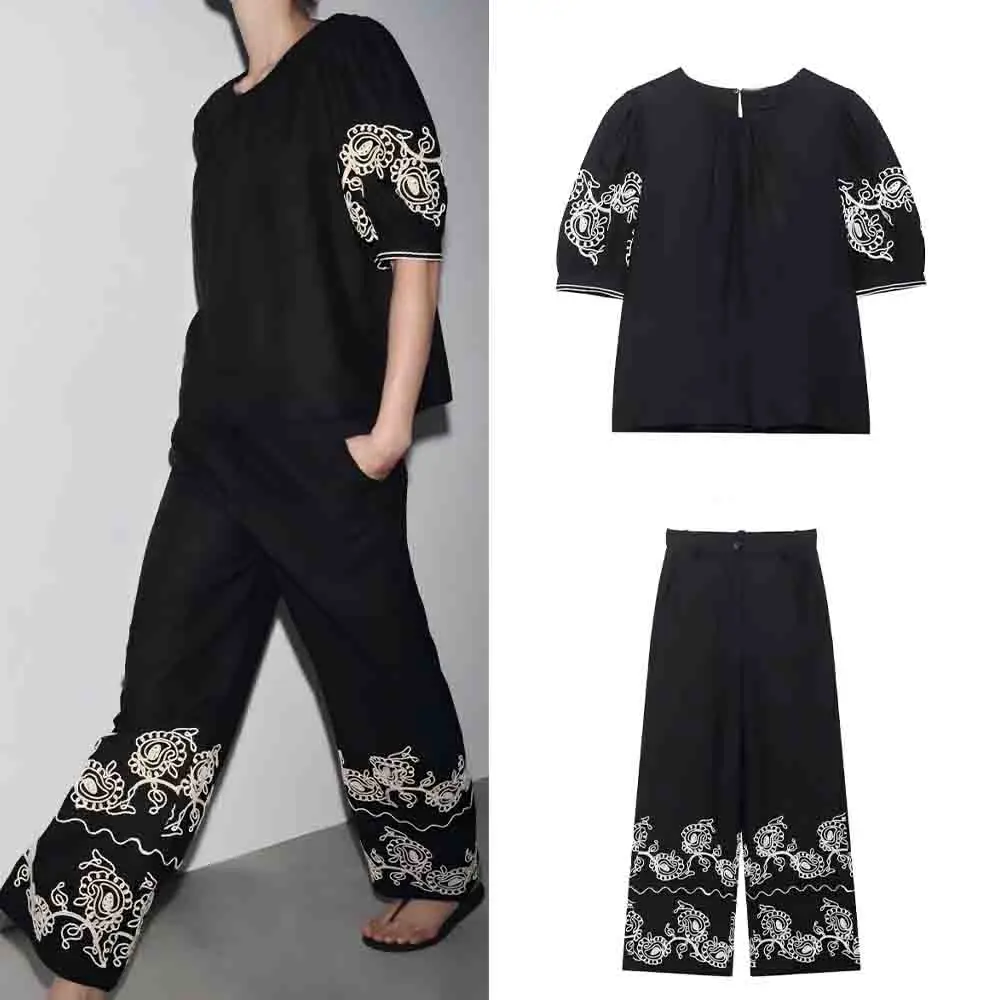 Women's 2025 new fashion linen blend embroidered shirt short sleeved women's shirt chic top+Pants suit
Women's 2025 new fashion linen blend embroidered shirt short sleeved women's shirt chic top+Pants suit