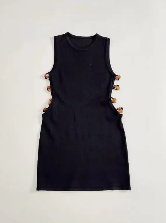 Crew Neck Solid Color Sleeveless Mini Dress Black Side Cutout Bead Decor Bodycon Robe 2026 Summer Lady Casual Party Vestidos
Crew Neck Solid Color Sleeveless Mini Dress Black Side Cutout Bead Decor Bodycon Robe 2026 Summer Lady Casual Party Vestidos