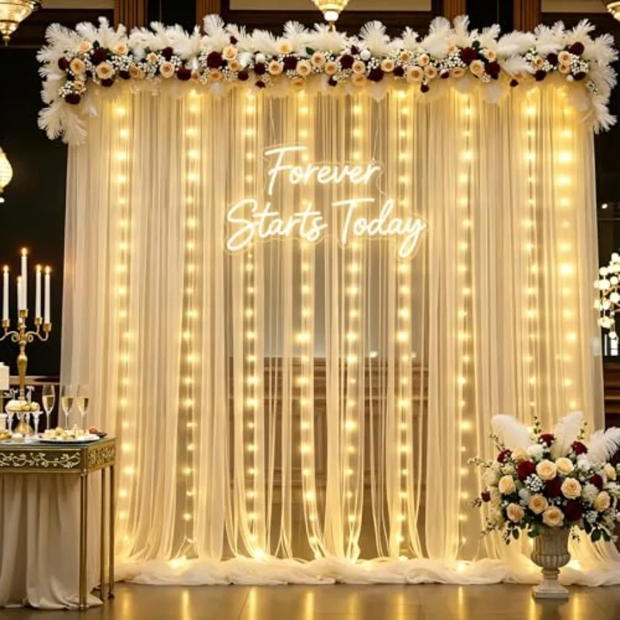 10×15ft Tulle Backdrop Curtain with Lights String for Parites Sheer Fabric Backdrop Curtains for Wedding Baby Shower Birthday P
10×15ft Tulle Backdrop Curtain with Lights String for Parites Sheer Fabric Backdrop Curtains for Wedding Baby Shower Birthday P