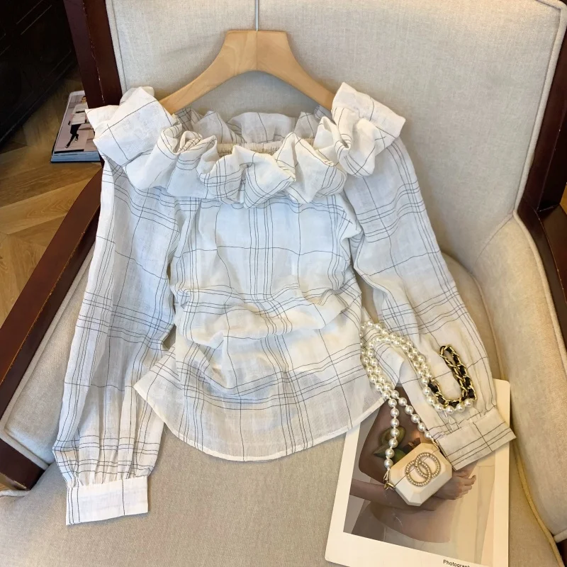 Women White Plaid Shirts and Blouses Aesthetic Y2k 2000s Ladies Top Vintage Elegant Long Sleeve Slash Neck Shirt Clothes Autumn
Women White Plaid Shirts and Blouses Aesthetic Y2k 2000s Ladies Top Vintage Elegant Long Sleeve Slash Neck Shirt Clothes Autumn