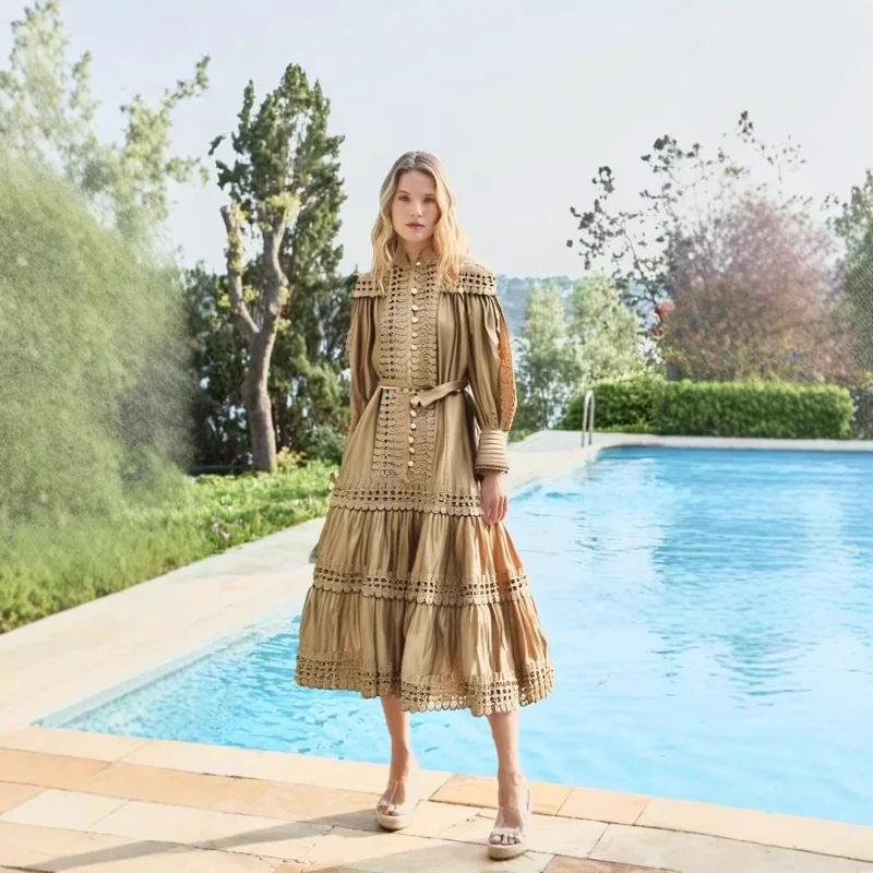 Australian Lady 2025 Spring Stand Collar Soluble Lace Stitching Hollowed Fashion Elegant Large Swing Dress Long Dress
Australian Lady 2025 Spring Stand Collar Soluble Lace Stitching Hollowed Fashion Elegant Large Swing Dress Long Dress
