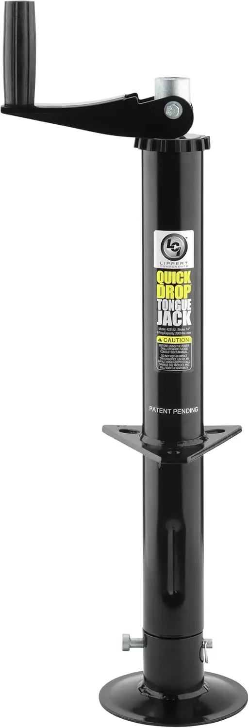 Lippert Quick Drop Tongue Jack for A-Frame Travel, Cargo, and Utility Trailers or 5th Wheel RVs, Black
Lippert Quick Drop Tongue Jack for A-Frame Travel, Cargo, and Utility Trailers or 5th Wheel RVs, Black
