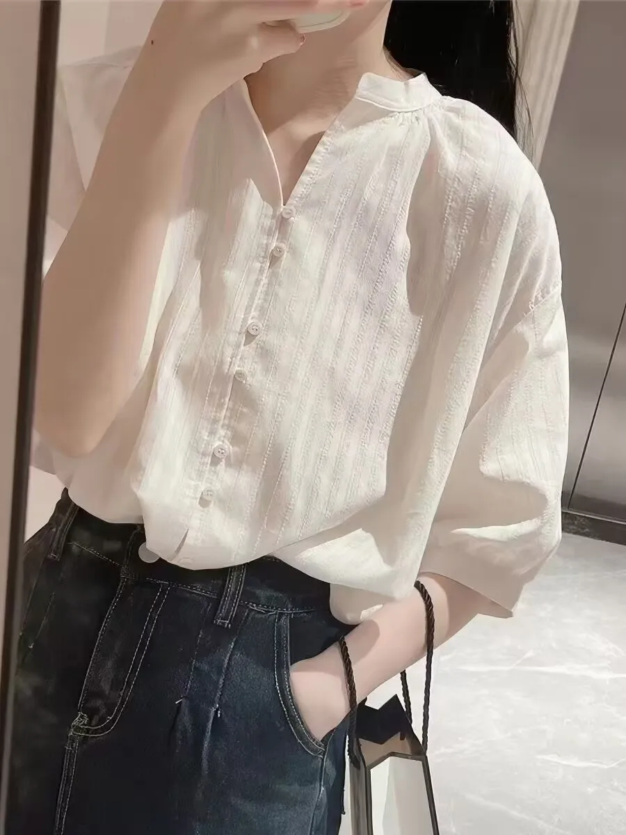 Elegant Fashionable Casual Cotton Linen Shirt Women's Loose Fit Button-Up Top Design Summer Thin Versatile Half Sleeve Tops J125
Elegant Fashionable Casual Cotton Linen Shirt Women's Loose Fit Button-Up Top Design Summer Thin Versatile Half Sleeve Tops J125