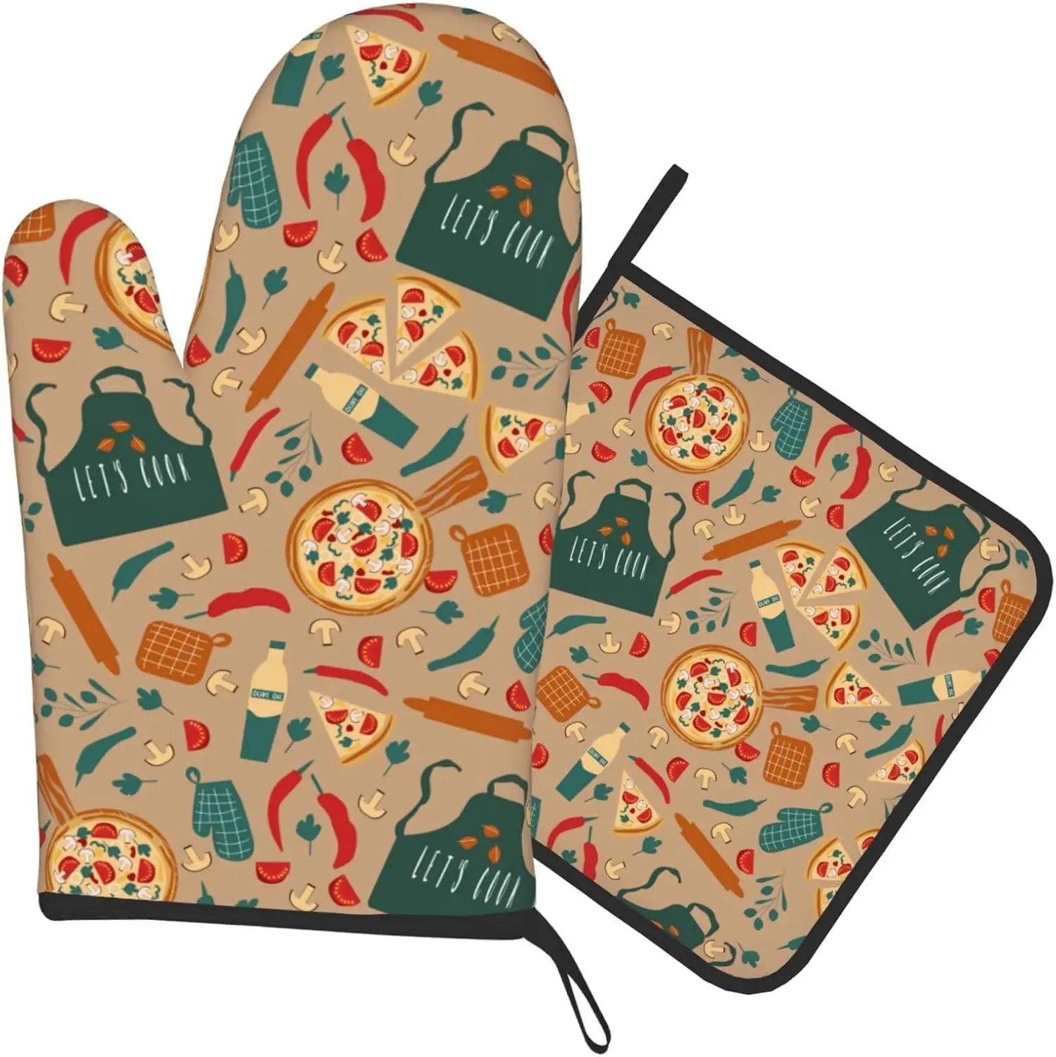 Retro Pizza Chilli Oven Mitt and Pot Holder Set Oven Glove for Kitchen Baking Cooking Grilling
Retro Pizza Chilli Oven Mitt and Pot Holder Set Oven Glove for Kitchen Baking Cooking Grilling