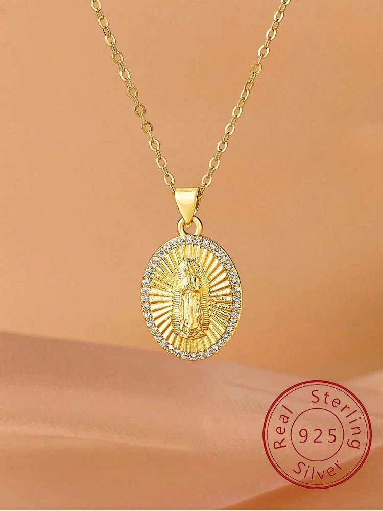 925 Sterling Silver Holy Oval Golden Virgin Zircon Necklace For Women Anniversary Classics High Quality Fine Jewelry
925 Sterling Silver Holy Oval Golden Virgin Zircon Necklace For Women Anniversary Classics High Quality Fine Jewelry