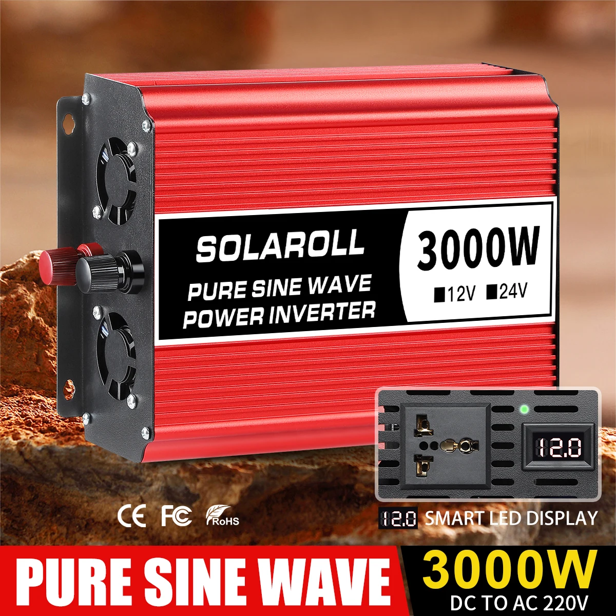 SOLAROLL Voltage Converter 3200W Pure Sine Inverter DC 12V/24V to AC 220V EU Socket With LCD Digital Display Converter
SOLAROLL Voltage Converter 3200W Pure Sine Inverter DC 12V/24V to AC 220V EU Socket With LCD Digital Display Converter
