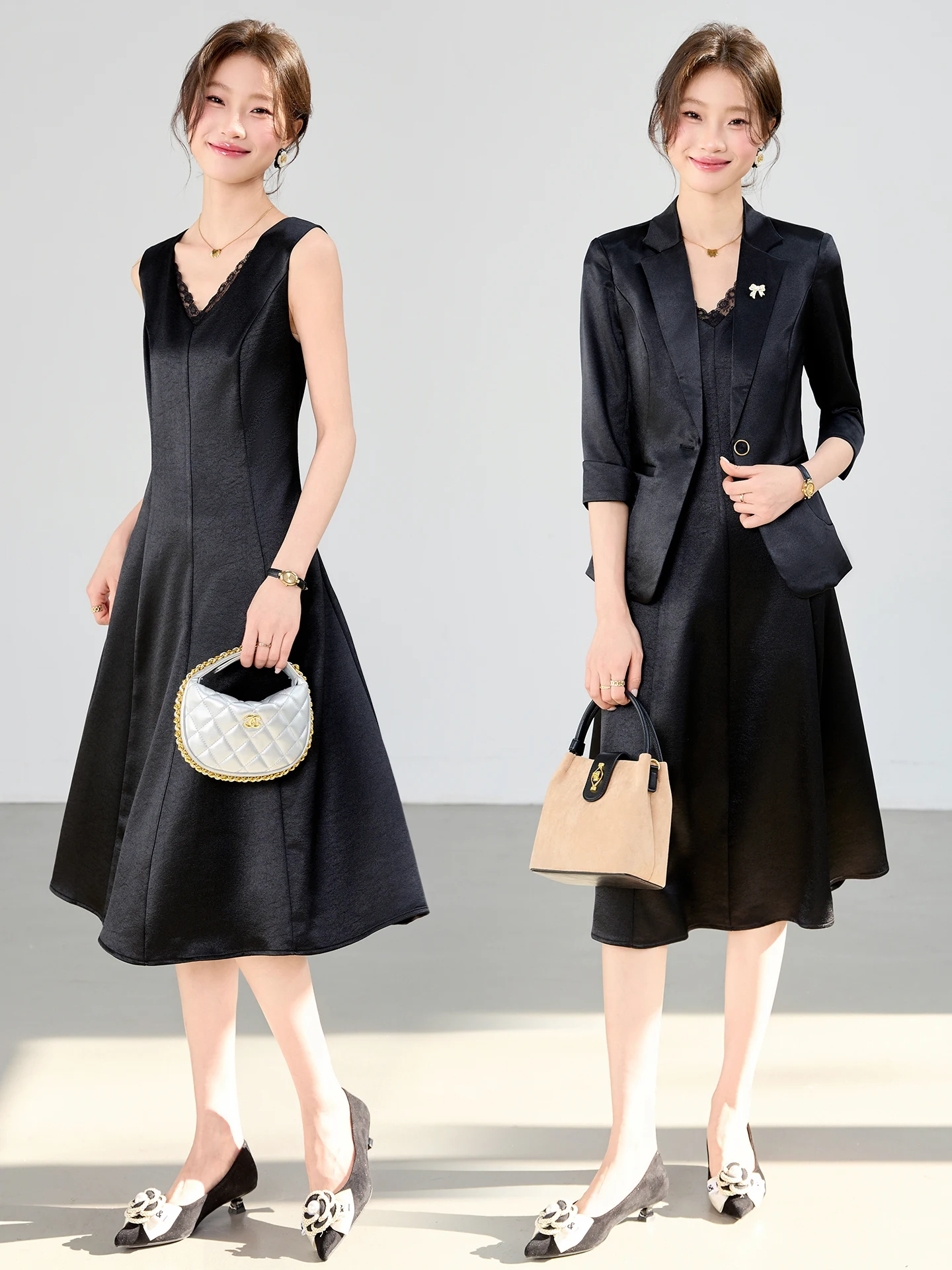 Elegant Black Acetate Satin Suit Jacket Women's Spring 2026 New Style Seven-Quarter Sleeve Standard Fit Ladies' Suit
Elegant Black Acetate Satin Suit Jacket Women's Spring 2026 New Style Seven-Quarter Sleeve Standard Fit Ladies' Suit