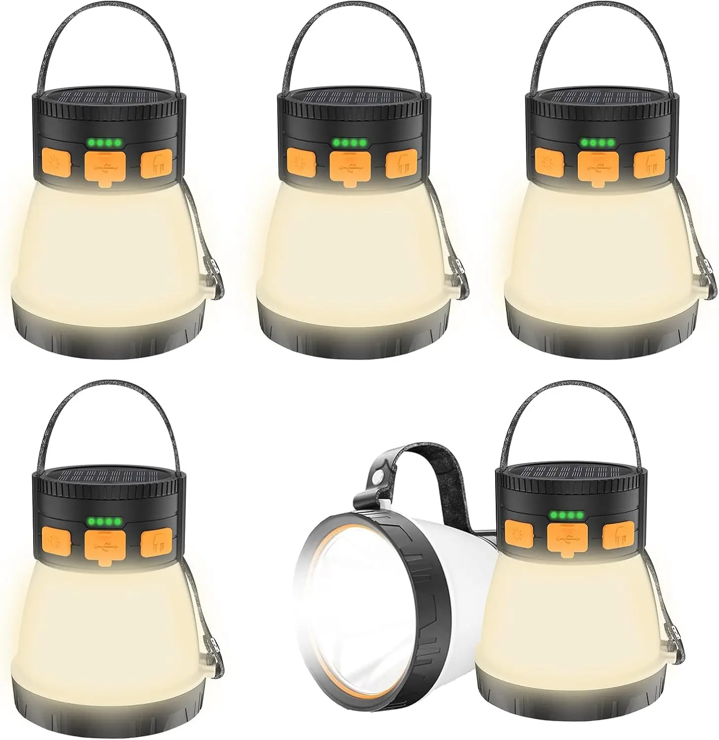 6-Pack Solar Rechargeable LED Camping Lanterns, 1500 Lumens, 7500mAh, 8 Modes, Waterproof
6-Pack Solar Rechargeable LED Camping Lanterns, 1500 Lumens, 7500mAh, 8 Modes, Waterproof