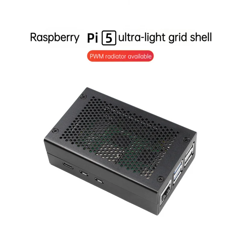 Raspberry Pi 5 Aluminum Mesh Case PWM Fan Heatsink Cooling Enclosure
Raspberry Pi 5 Aluminum Mesh Case PWM Fan Heatsink Cooling Enclosure