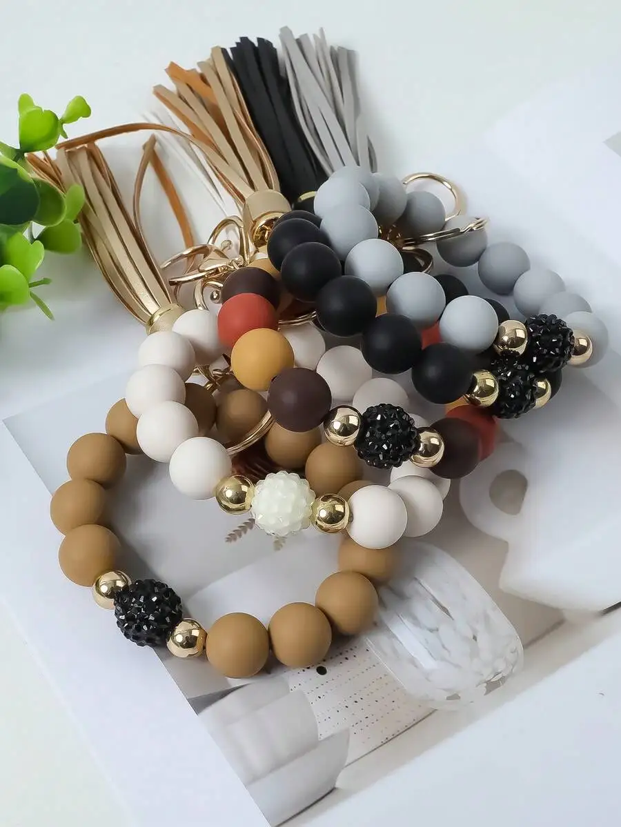 5pcs Silicone Bead Keychains With PU Tassels And Charm For Women Bag Phone Car Keys
5pcs Silicone Bead Keychains With PU Tassels And Charm For Women Bag Phone Car Keys