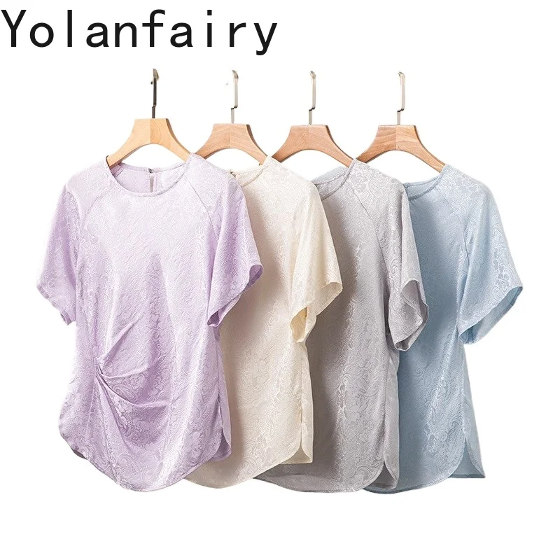 YOLANFAIRY Элегантные женские футболки из 100% натурального шелка тутового шелкопряда, летние топы 2026, модные жаккардовые футболки, женская одежда, футболки с круглым вырезом
YOLANFAIRY Элегантные женские футболки из 100% натурального шелка тутового шелкопряда, летние топы 2026, модные жаккардовые футболки, женская одежда, футболки с круглым вырезом