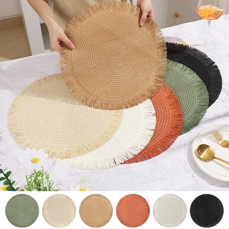 Solid Color Hand Woven Tassel Placemats - PP Paper Braided Placemats Heat Resistant Anti-Slip for Kitchen Dining Coffee Cup Pad
Solid Color Hand Woven Tassel Placemats - PP Paper Braided Placemats Heat Resistant Anti-Slip for Kitchen Dining Coffee Cup Pad