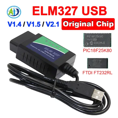 ELM327 V1.4/1.5/2.1 USB OBD2 Tarayıcı ScanMaster/ScanTool/MultiEcuScan için Orijinal PIC18F25K80 FTDI FT232RL OBD2 Teşhis Cihazı