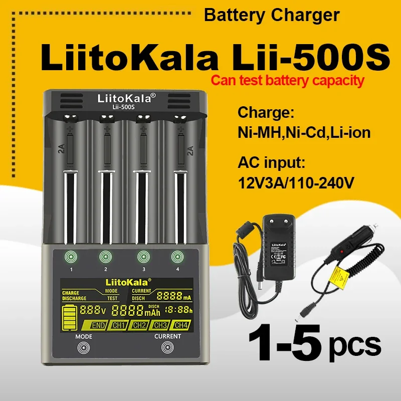 1-5PCS LiitoKala 18650 Lii-500S LCD Battery Charger for 26650 16340 18350 3.7V 1.2V Ni-MH Ni-Cd Li-ion Test battery capacity
1-5PCS LiitoKala 18650 Lii-500S LCD Battery Charger for 26650 16340 18350 3.7V 1.2V Ni-MH Ni-Cd Li-ion Test battery capacity
