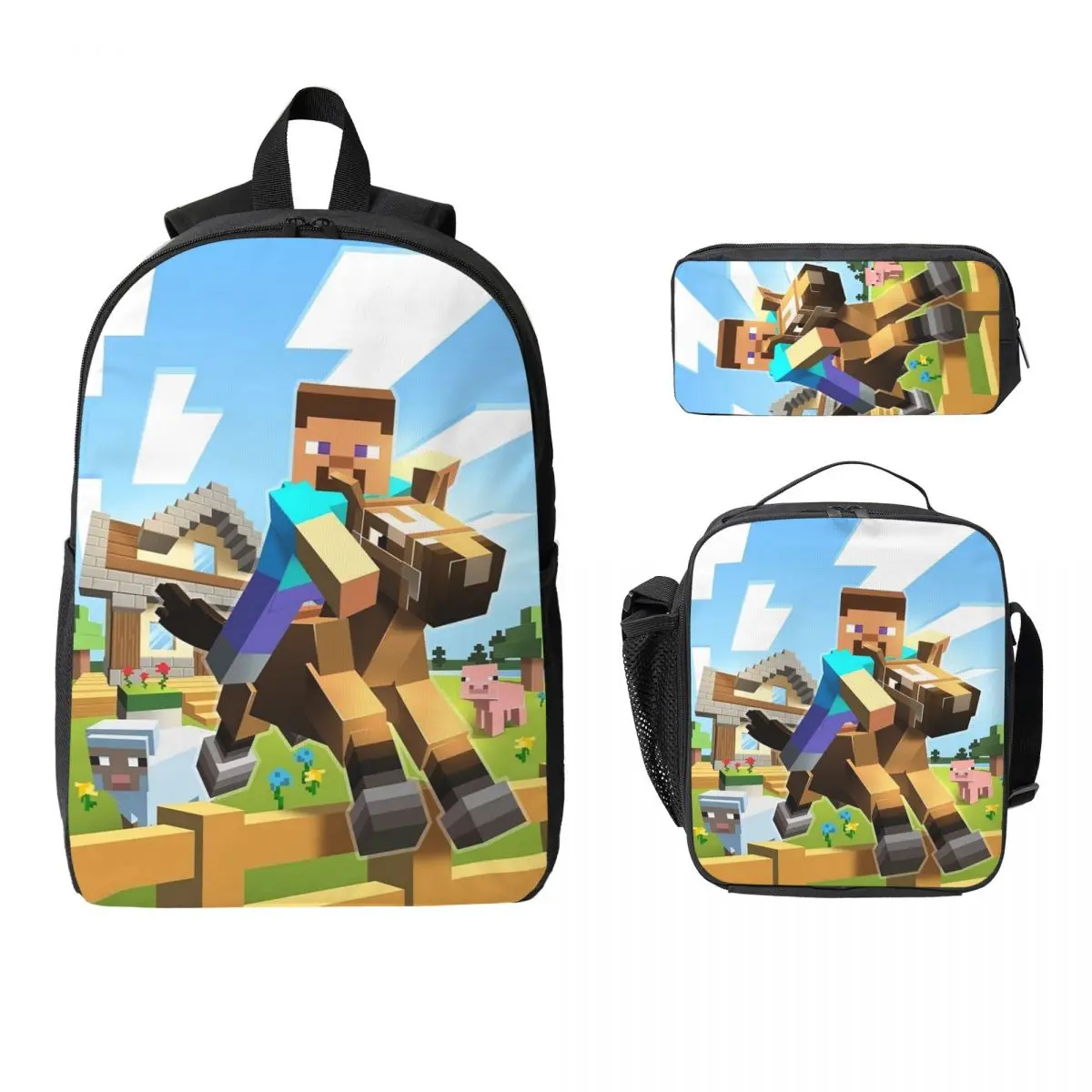 Рюкзак MiniCraft с героями мультфильмов, студенческая сумка для книг для мальчиков и девочек, школьная сумка, сумки на плечо для ноутбука, 3 шт., изолированная сумка для обеда, пенал
Рюкзак MiniCraft с героями мультфильмов, студенческая сумка для книг для мальчиков и девочек, школьная сумка, сумки на плечо для ноутбука, 3 шт., изолированная сумка для обеда, пенал