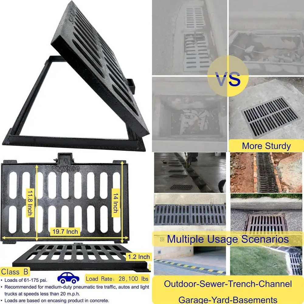Heavy-Duty 20x12 in Driveway Channel Cover with Base, Outdoor Trench Drain Grate, Cast Iron Drainage Grate
Heavy-Duty 20x12 in Driveway Channel Cover with Base, Outdoor Trench Drain Grate, Cast Iron Drainage Grate