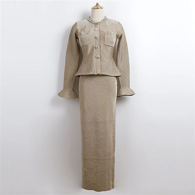 Women's dress 2026 Spring new elastic knitted slim fit long dresses shiny button hip hugging dress flared sleeve party dresses
Women's dress 2026 Spring new elastic knitted slim fit long dresses shiny button hip hugging dress flared sleeve party dresses