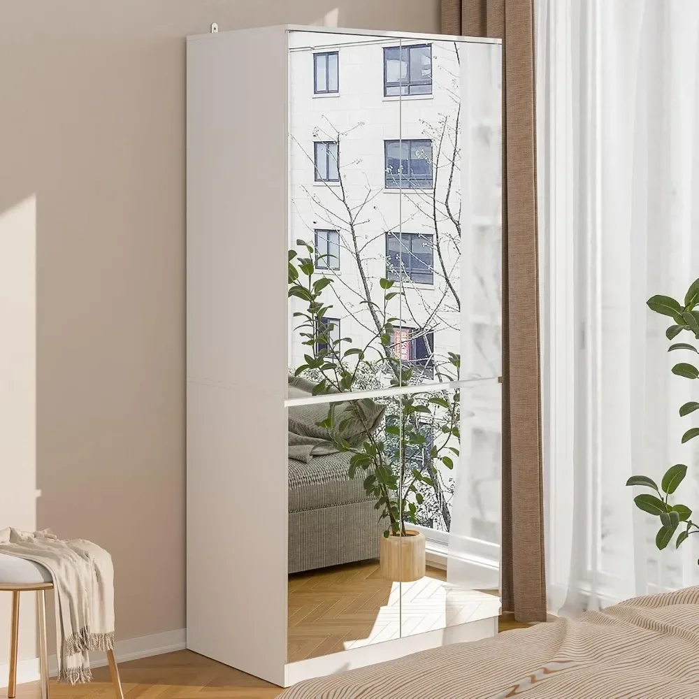 Mirror Wardrobe, Armoire Closet with 4 Glass Full Length Mirror Doors & Hanging Rod, Wood Wardrobe Clothes Storage Cabinet
Mirror Wardrobe, Armoire Closet with 4 Glass Full Length Mirror Doors & Hanging Rod, Wood Wardrobe Clothes Storage Cabinet