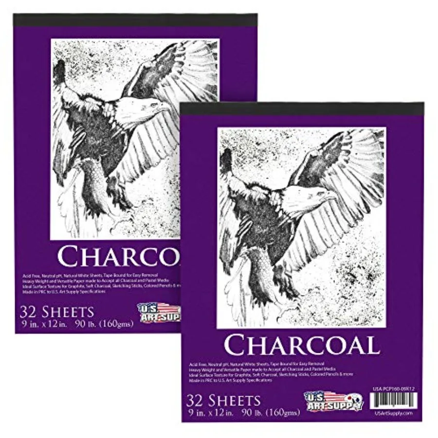 9" x 12" Premium Heavy-Weight Charcoal Sketchbook 2 Pack, 64 Sheets Total - 90lb (160gsm) Sketch Book Pad for Charcoal, Pencil
9" x 12" Premium Heavy-Weight Charcoal Sketchbook 2 Pack, 64 Sheets Total - 90lb (160gsm) Sketch Book Pad for Charcoal, Pencil