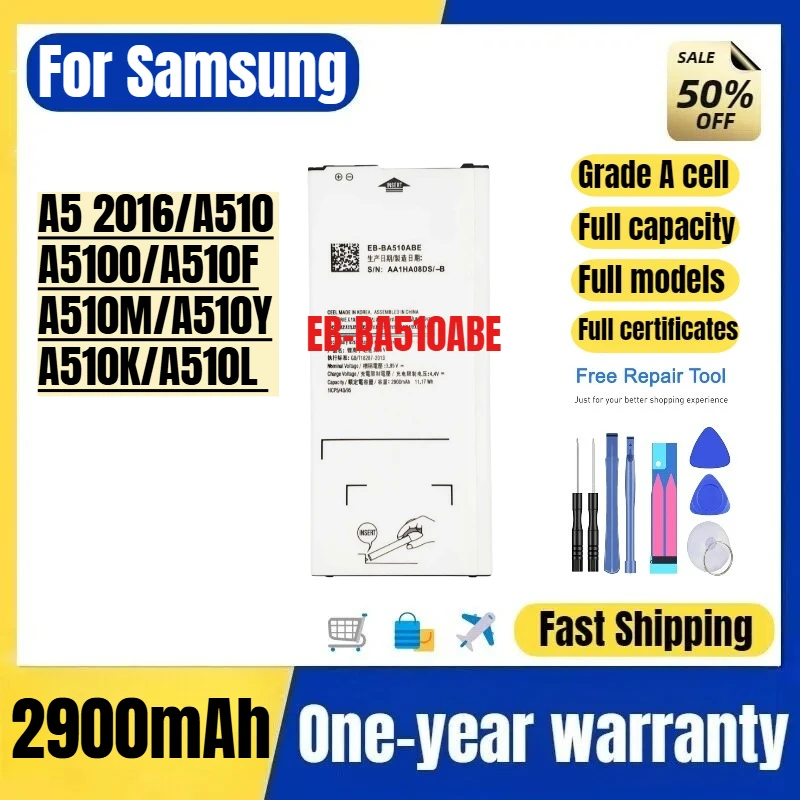 EB-BA510ABE for Samsung A5 2016/A510/A5100/A510F/A510M/A510Y/A510K/A510L Mobile Phone Battery Replacement Bateria with Tools
EB-BA510ABE for Samsung A5 2016/A510/A5100/A510F/A510M/A510Y/A510K/A510L Mobile Phone Battery Replacement Bateria with Tools