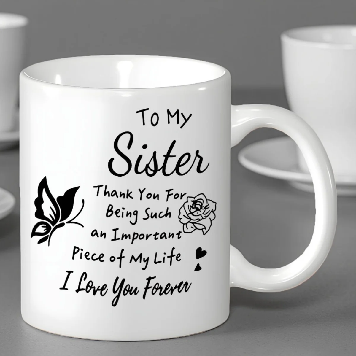 One Heart-Handle Mug Featuring a Message for My Sister- 11oz Ceramic Coffee Cup Ideal for Both Hot And Cold
One Heart-Handle Mug Featuring a Message for My Sister- 11oz Ceramic Coffee Cup Ideal for Both Hot And Cold