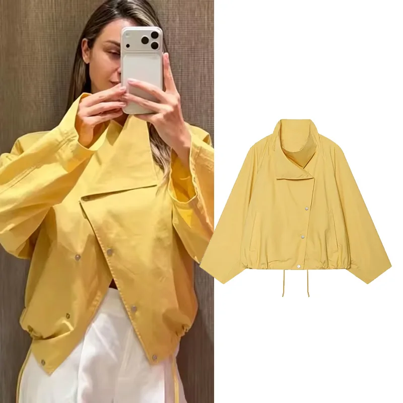 Women's Lightweight Jacket 2026 Fashion Irregular Lapel Drawstring Hem Casual Windproof Outerwear Spring Summer Loose Coats
Women's Lightweight Jacket 2026 Fashion Irregular Lapel Drawstring Hem Casual Windproof Outerwear Spring Summer Loose Coats