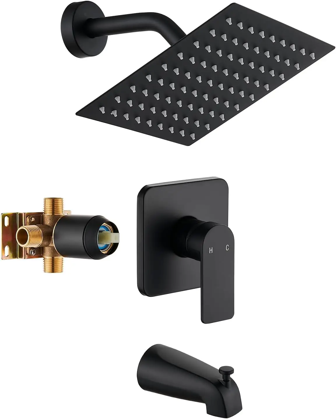 Matte Black Tub Shower Faucet Set with 8-Inch Rainfall Shower Head, Tub Spout, and Valve Trim Kit
Matte Black Tub Shower Faucet Set with 8-Inch Rainfall Shower Head, Tub Spout, and Valve Trim Kit