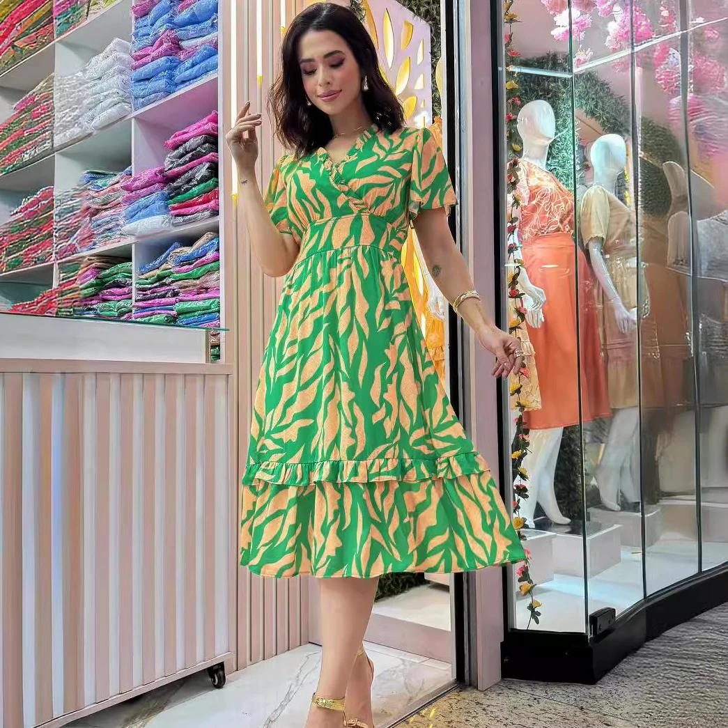 Mid Length Dress Women Dresses A Line Vestidos Streetwear V Neck Short Sleeve Print Elegant Splice Y2k High Waist Slim Fit 2025 
Mid Length Dress Women Dresses A Line Vestidos Streetwear V Neck Short Sleeve Print Elegant Splice Y2k High Waist Slim Fit 2025