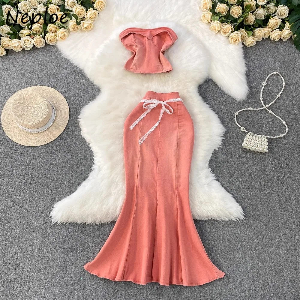 Neploe Elegant Slash Neck Strapless Denim Set Vest Lace Up High Waist Slim Mermaid Skirt New Bodycon Sexy Suit Advanced Faldas
Neploe Elegant Slash Neck Strapless Denim Set Vest Lace Up High Waist Slim Mermaid Skirt New Bodycon Sexy Suit Advanced Faldas