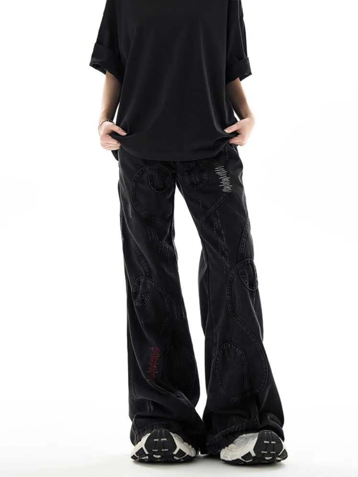 Джинсы-клеш из плотного денима с вышивкой в стиле ретро-американский пэчворк, широкие брюки, модные уличные штаны
Джинсы-клеш из плотного денима с вышивкой в стиле ретро-американский пэчворк, широкие брюки, модные уличные штаны