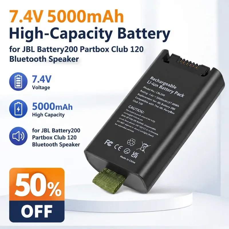 7.4V 5000mAh High-Capacity Battery for JBL Battery200 Partbox Club 120 Bluetooth Speaker Fast Shipping In Stock
7.4V 5000mAh High-Capacity Battery for JBL Battery200 Partbox Club 120 Bluetooth Speaker Fast Shipping In Stock