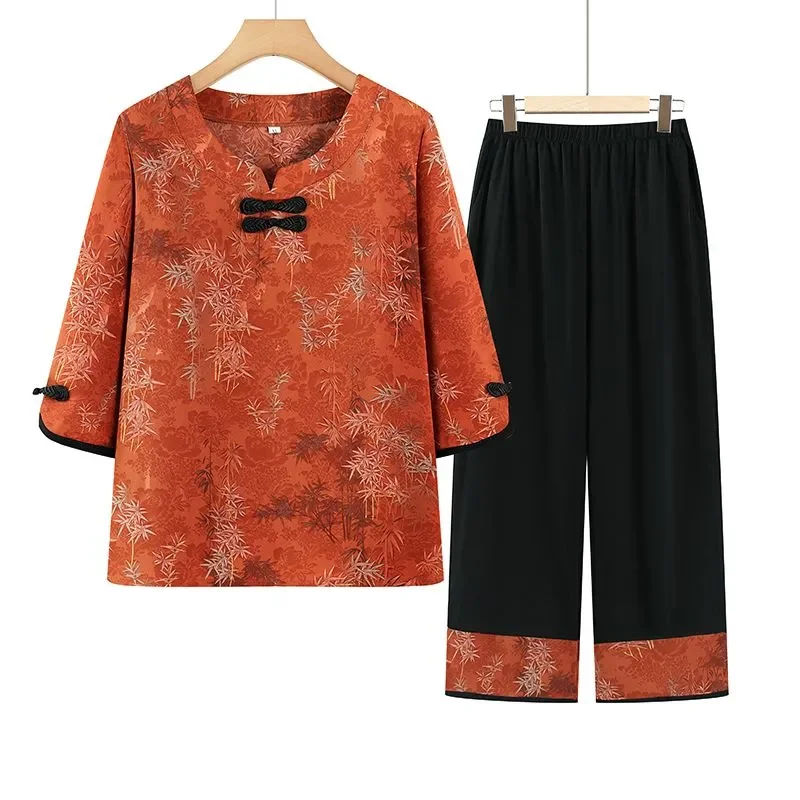 Womens Chinese Style Floral Print Two Piece Set Casual Summer Outfit For Middle Aged
Womens Chinese Style Floral Print Two Piece Set Casual Summer Outfit For Middle Aged